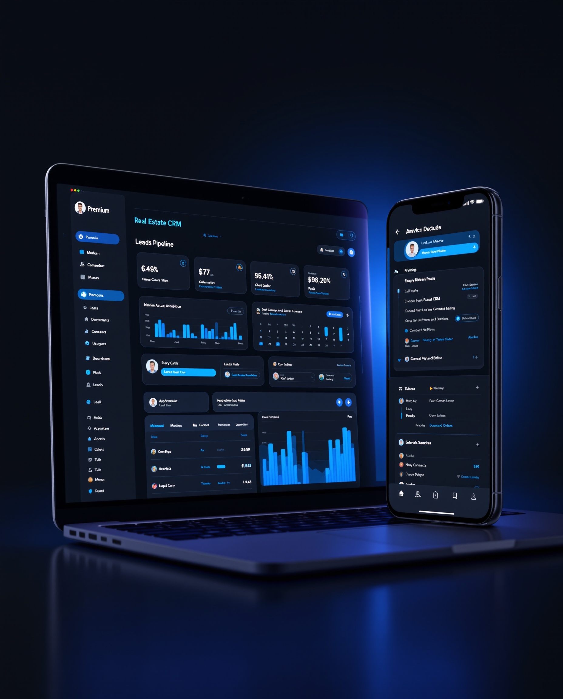 Real estate CRM dashboard on laptop and phone