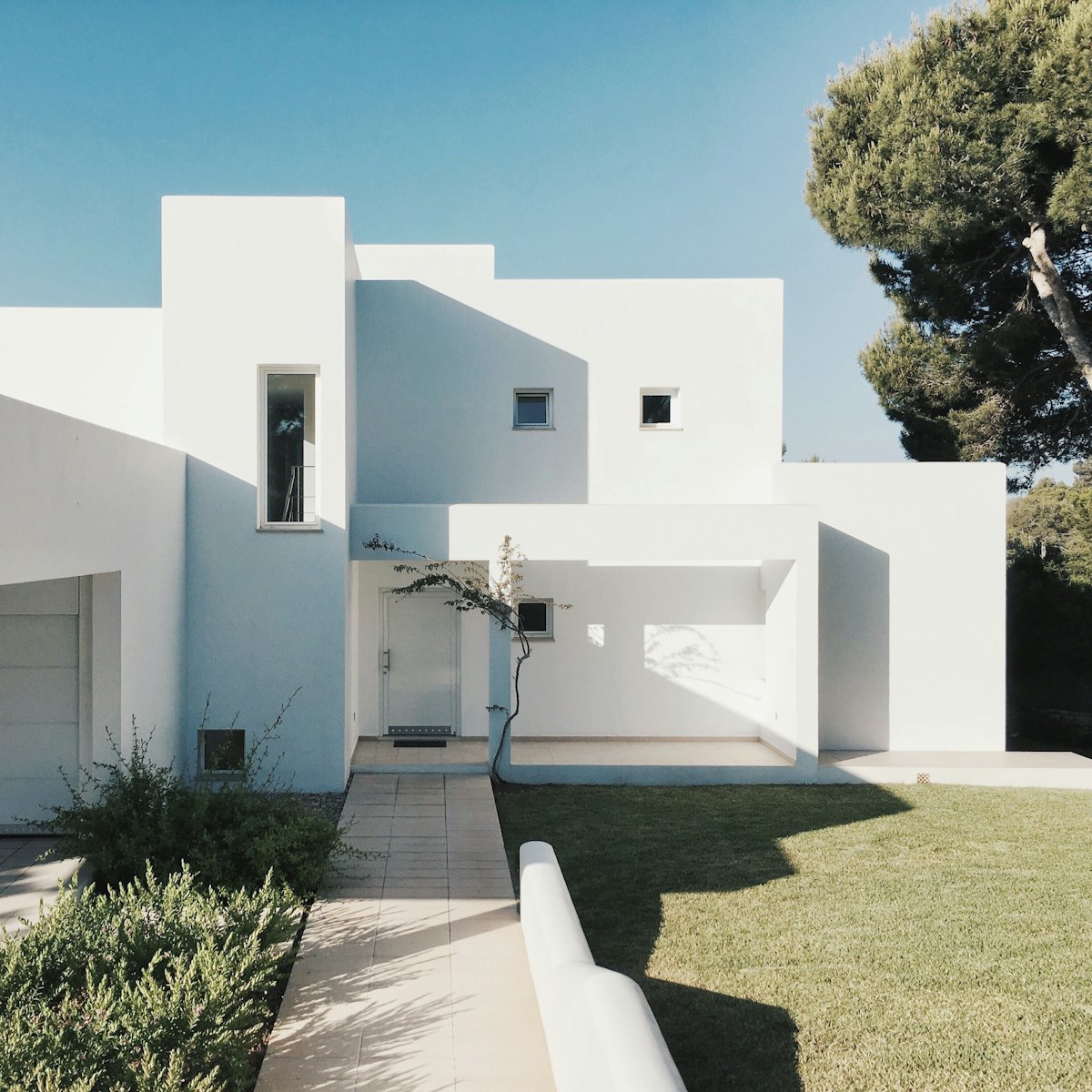 White modern house in a master-planned community